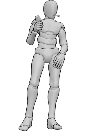 Pose Reference- Smoking smug pose - Male is standing smugly, holding a lighter, smoking a cigarette, looking to the left