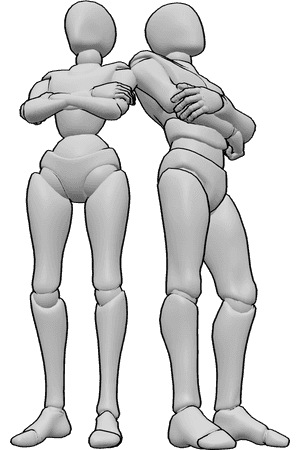 Pose Reference- Smug couple pose - Female and male are standing smugly, their arms are crossed, female and male smug pose