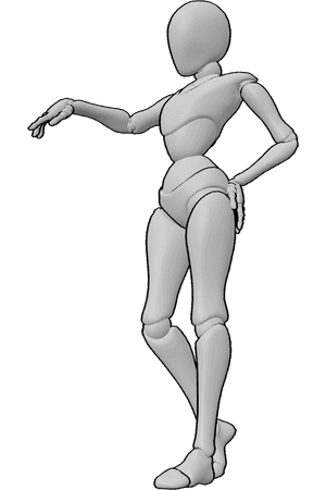 Pose Reference- Smug hand kiss pose - Female is standing smugly, extending her hand for a hand kiss