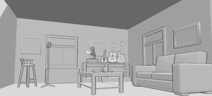 Pose Reference- Musician room reference - Musician's room, equipped with musical instruments, guitars and microphones