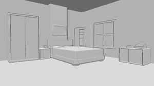 Pose Reference- Bedroom reference - Bedroom, equipped with bed and furnitures, wardrobes