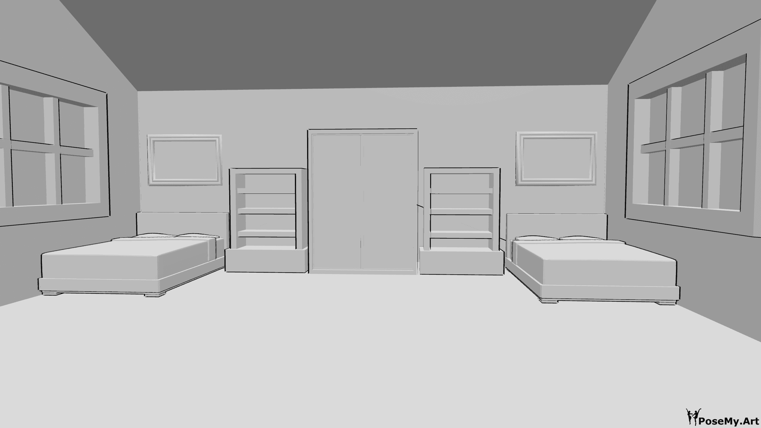 Référence des poses- Référence de la chambre double - Chambre double, meublée de deux lits et d'armoires