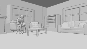 Pose Reference- Room sitting pose - Male is sitting in the armchair in the room, room drawing reference