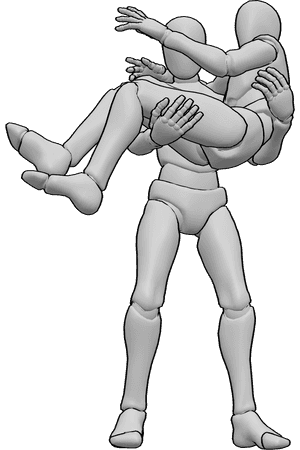 Pose Reference- Male carrying scared male pose - Male is scared of something and jumps into the arms of the other male