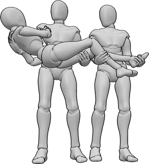 Pose Reference- Males carrying female pose - Two males are standing and carrying a female, males carrying pose