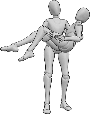 Pose Reference- Female carrying female pose - Female is standing and carrying another female, female carrying pose