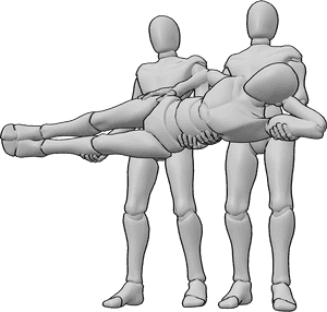 Pose Reference- Males carrying male pose - Two males are standing and carrying a male who is posing, funny carrying pose