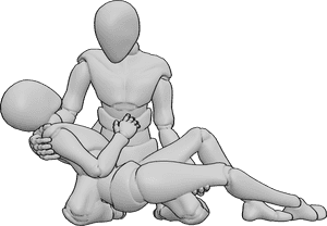Pose Reference- Kneeling carrying female pose - Male is kneeling and carrying female in his hands