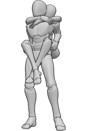 Pose Reference- Back carrying pose - Male is standing and carrying the female on his back