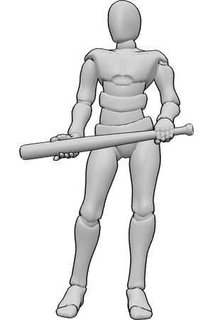 Pose Reference- Baseball bat holding pose - Male is standing and holding a baseball bat, male holding something pose