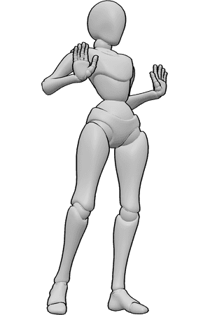 Pose Reference- Female resisting pose - Female is resisting, raising her open hands