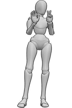 Pose Reference- Showing open hand pose - Female is showing her hands, showing 7 with her fingers