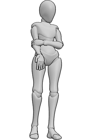 Pose Reference- Female open hand pose - Female is looking down in shame and showing her open hand