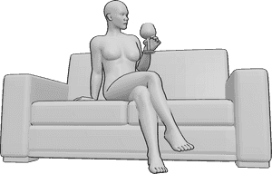 Pose Reference- Nude female sitting pose - Nude female is sitting on the couch elegantly and holding a wine glass