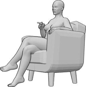Pose Reference- Nude female smoking pose - Nude female is sitting in the armchair and smoking, holding a cigarette in her right hand