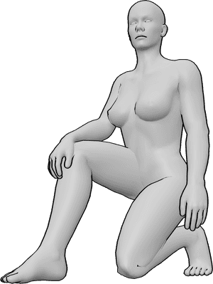 Pose Reference- Nude female crouching pose - Nude female is crouching, her right hand is on her knee