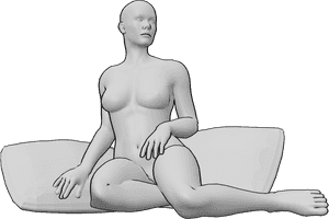 Pose Reference- Nude female pose - Nude female is sitting on the cushions, nude female anatomy for artists