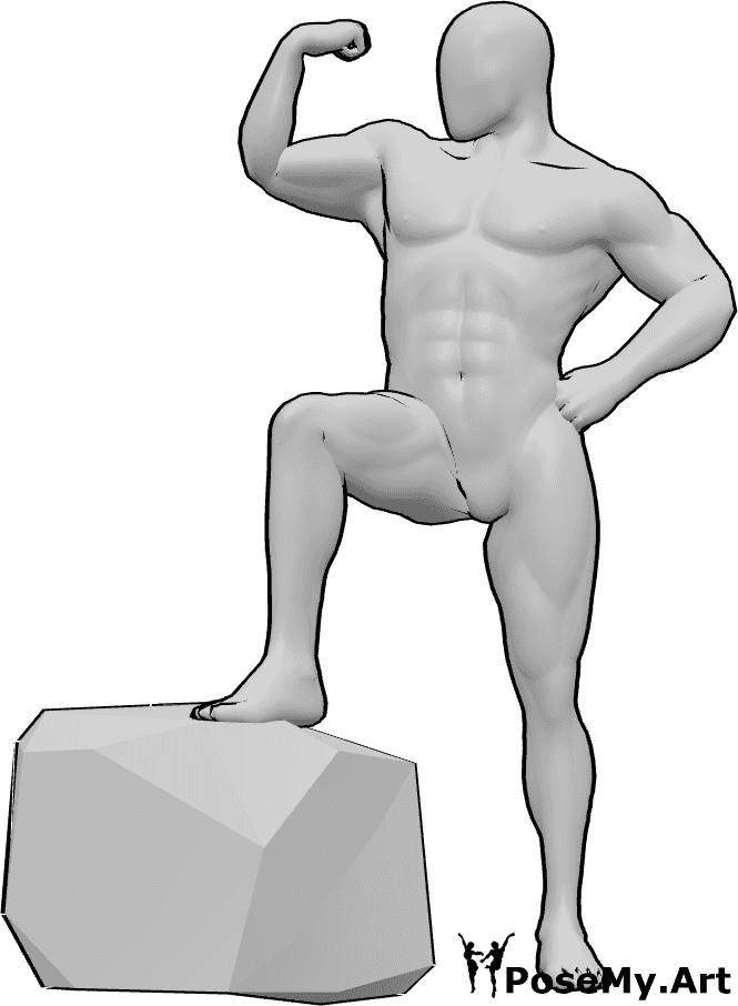 Pose Reference- Arm muscle reference - Muscular male is standing and showing his arm muscles
