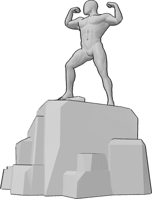 Pose Reference- Muscular male victory pose - Muscular male is standing on top of the rock and showing his muscles