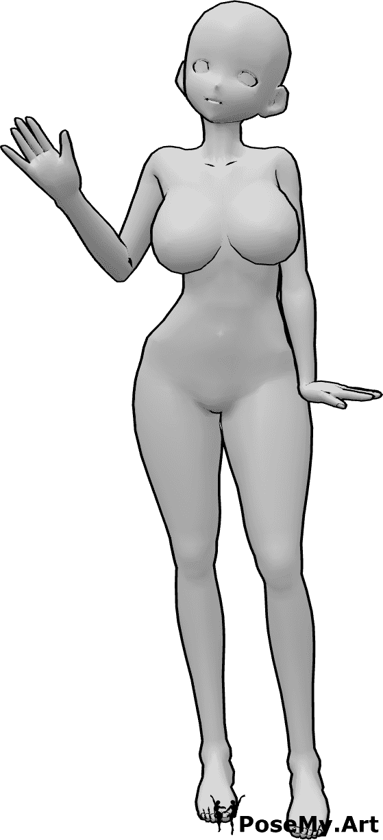 Riferimento alle pose- Posa di saluto anonimo - Simpatica femmina anime che saluta e dice 
