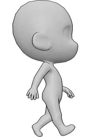 Pose Reference- Chibi walking reference - Cute chibi is walking casually, walking chibi reference pose