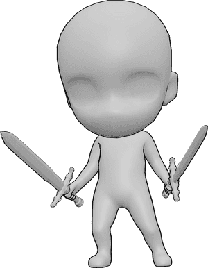 Pose Reference- Chibi holding swords reference - Chibi is standing and holding swords in both hands