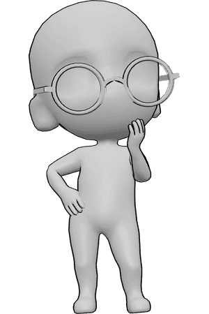 Pose Reference- Chibi wearing glasses reference - Cute chibi is standing, holding his hip and wearing glasses