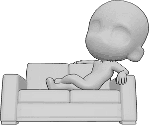 Pose Reference- Chibi lying reference - Chibi is lying on the couch, his legs are crossed, cute chibi lying pose reference