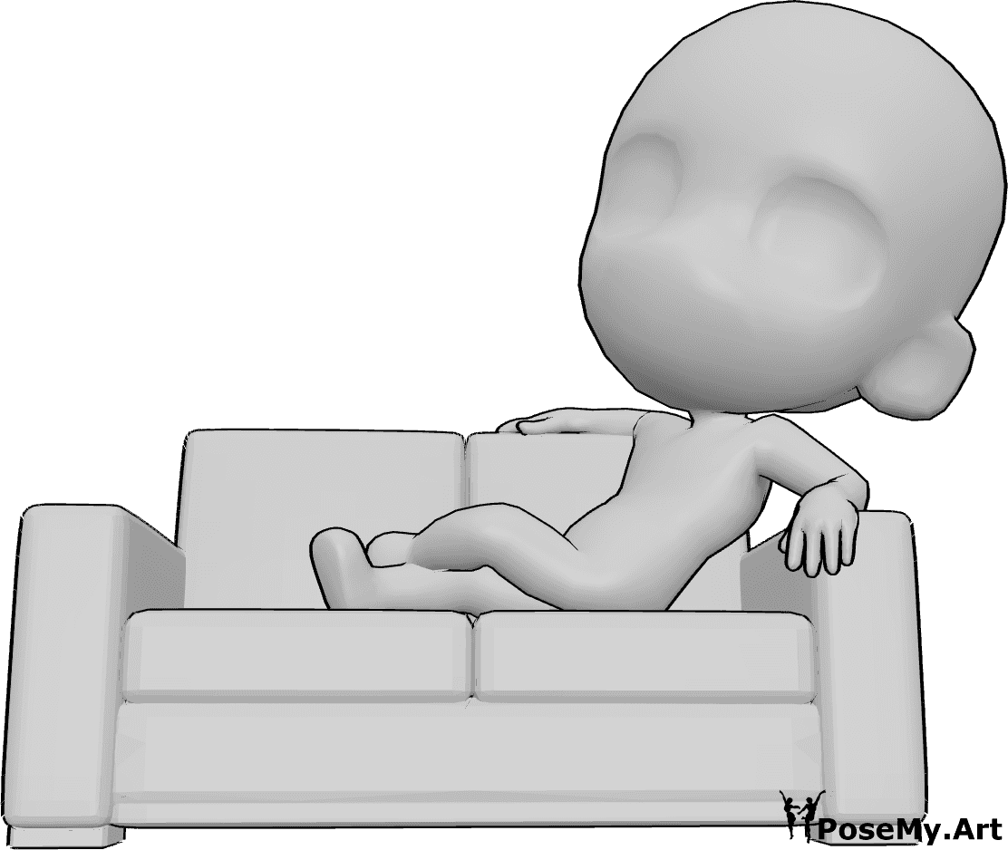 姿势资料- 赤壁说谎参考 - 赤壁躺在沙发上，双腿交叉，可爱的赤壁躺姿参考