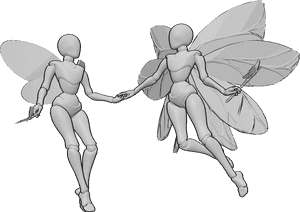 Pose Reference- Fairies holding hands pose - Fairies are flying and holding each other's hands