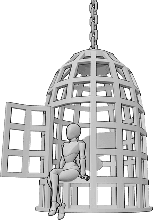 Pose Reference- Fairy cage pose - Fairy is sitting in an open cage with her legs crossed