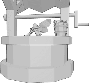 Pose Reference- Sad fairy pose - Fairy is sitting sadly on a well, hugging her knees and looking down