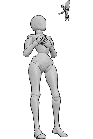 Pose Reference- Small fairy reference - Fairy is looking at the surprised female, pointing with her fairy wand