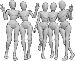 Pose Reference- People female friends reference - Female friends are standing next to each other and posing