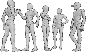 Pose Reference- People male friends reference - Males are standing next to each other and talking, standing casually