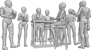 Pose Reference- People partying reference - People are standing and sitting at the bar table and talking, smoking and drinking, having a party