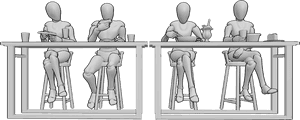 Pose Reference- People eating reference - People are sitting at bar tables and eating, drawing people reference