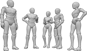 Pose Reference- People talking pose - Females and males are standing casually and talking, discussing something
