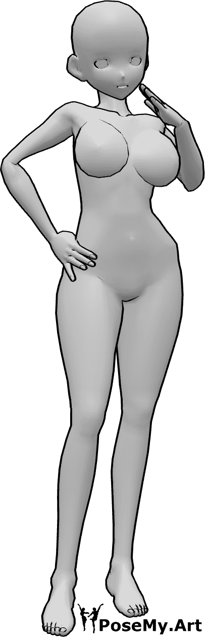 Référence des poses- Pose de flirt timide - Femme timide de l'anime en train de flirter