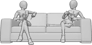 Pose Reference- Females eating ice cream pose - Two females are sitting on the couch and talking while eating ice cream