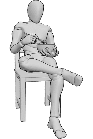 Pose Reference- Male eating soup pose - Male is sitting on the chair and eating soup with a spoon