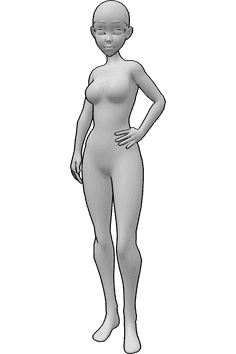 Pose Reference- Anime casual standing pose - Anime female standing with her left hand on her hip pose