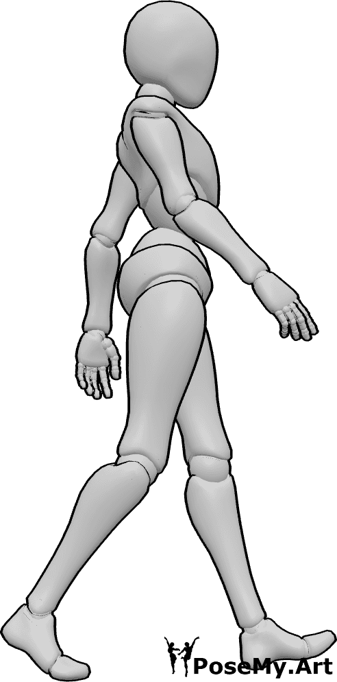 姿势资料- 女性侧身行走的姿势 - 女性随意行走，女性侧身姿势参考