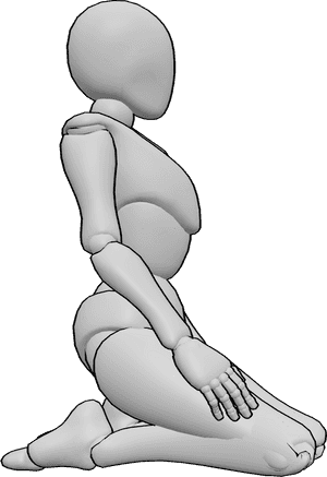 Pose Reference- Female kneeling sideways pose - Female is kneeling, sitting on her knees, female sideways pose reference