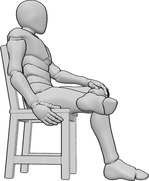 Pose Reference- Male sitting sideways pose - Male is sitting casually on the chair, his legs are crossed