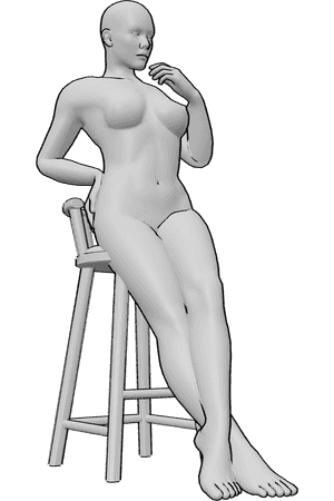 Pose Reference- Woman bar stool pose - Female is sitting on the bar stool, holding her hip with her right hand