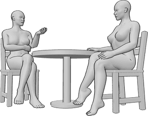 Pose Reference- Women talking pose - Two females are sitting on chairs at the table and talking