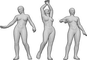 Pose Reference- Women dancing pose - Three females are standing next to each other and dancing 