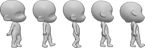 Pose Reference- Cute chibi walk cycle reference - Cute chibi is walking, chibi male walk cycle reference