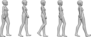 Pose Reference- Anime female walk cycle reference - Anime female is walking casually, anime walk cycle reference